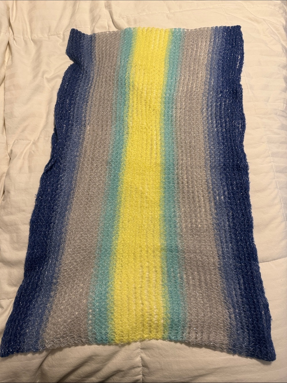 Striped Knit Scarf Wrap in Yellow, Blue & Gray